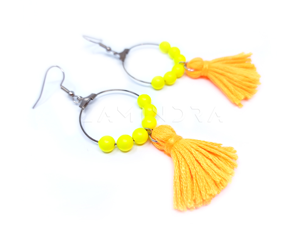 Fülbevalók, kézműves ékszerek: FU040, Neon sárga, matt Swarovski gyöngyös, nemesacél fülbevaló